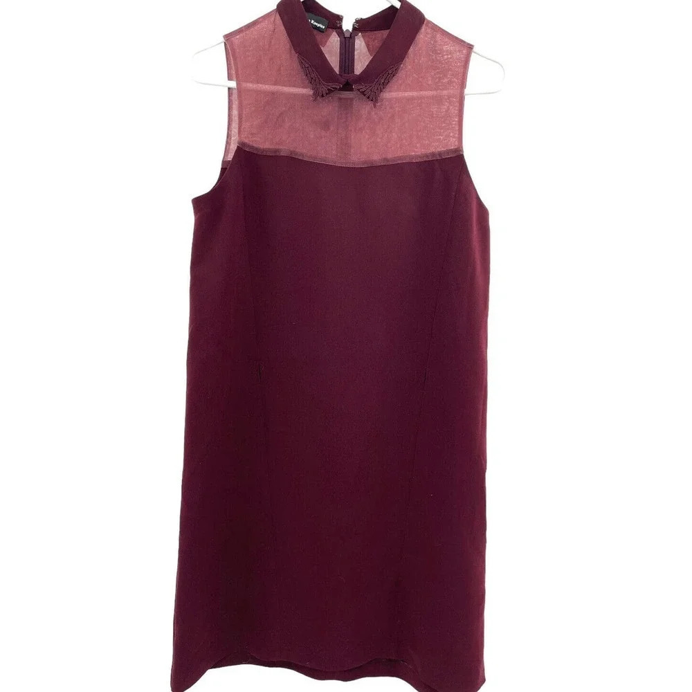 The Kooples Mini Collar Sheath Dress Size Large Sleeveless Burgandy